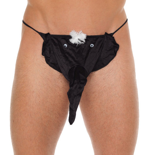 Mens Black GString With Elephant Animal Pouch