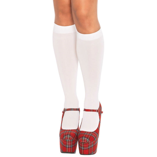 Leg Avenue Nylon Knee Highs White UK 8 to 14 - Naughty Toy Company