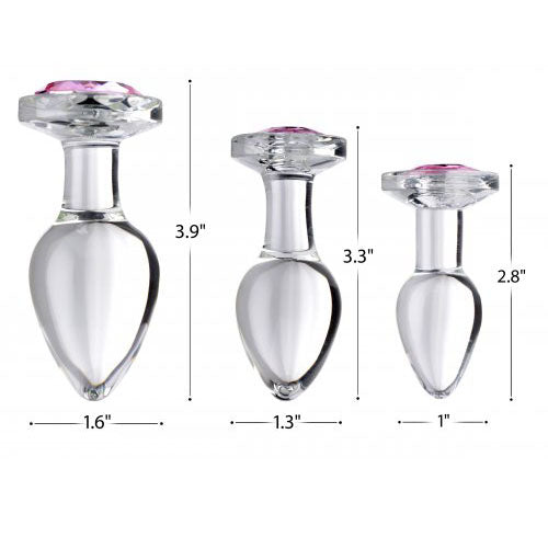 Pink Gem Glass Anal Plug Set