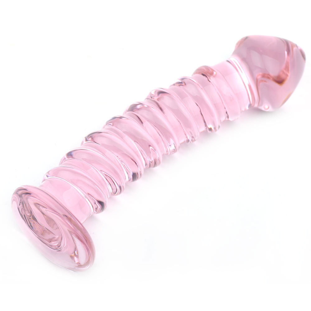 Textured Pink Glass Dildo