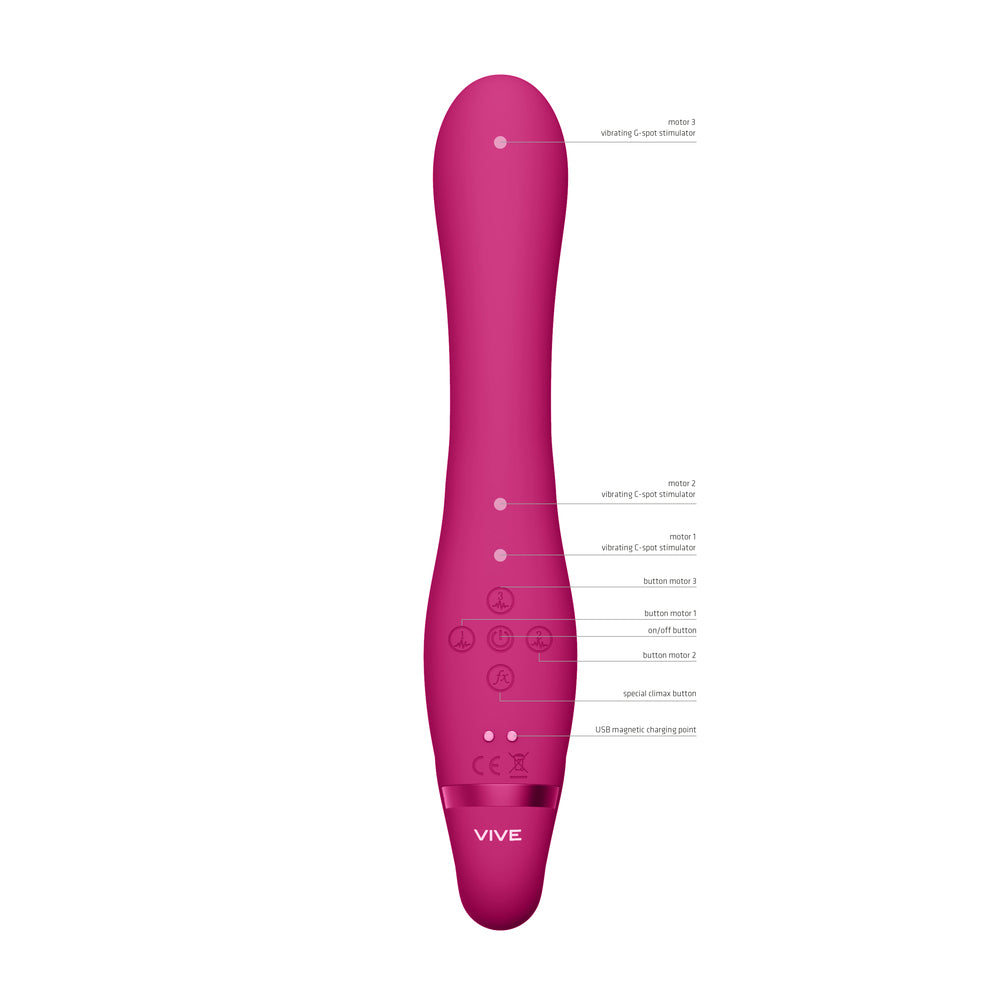 Vive Suki Triple Action Strapless Strap On Vibrator Pink