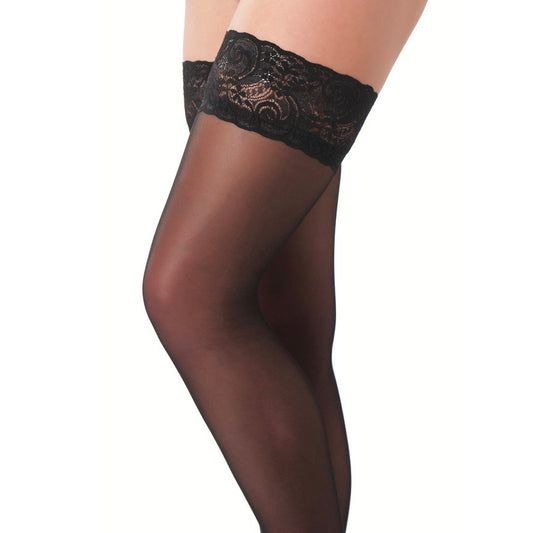 Black HoldUp Stockings With Floral Lace Top - Naughty Toy Company
